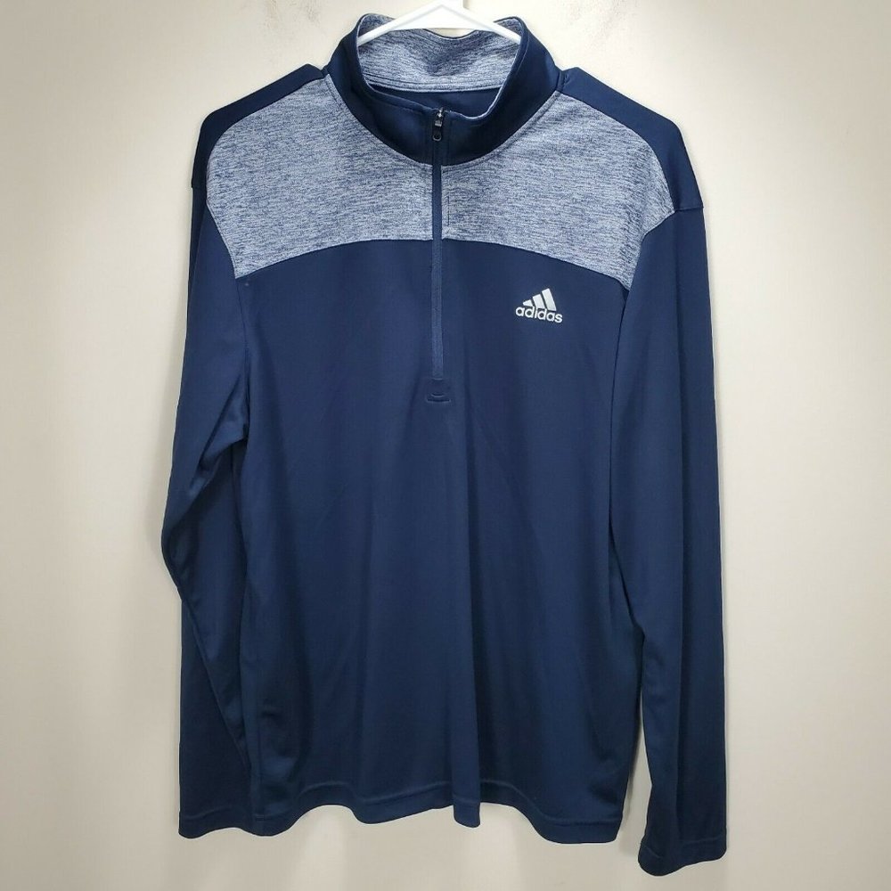 Adidas Golf Navy Gray colorblock 1/4 zip front pullover sz M Mens‎ lightweight